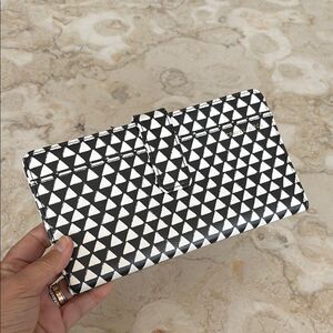 Love & Lore Large Travel Wallet Black & White Op Art Vegan Leather